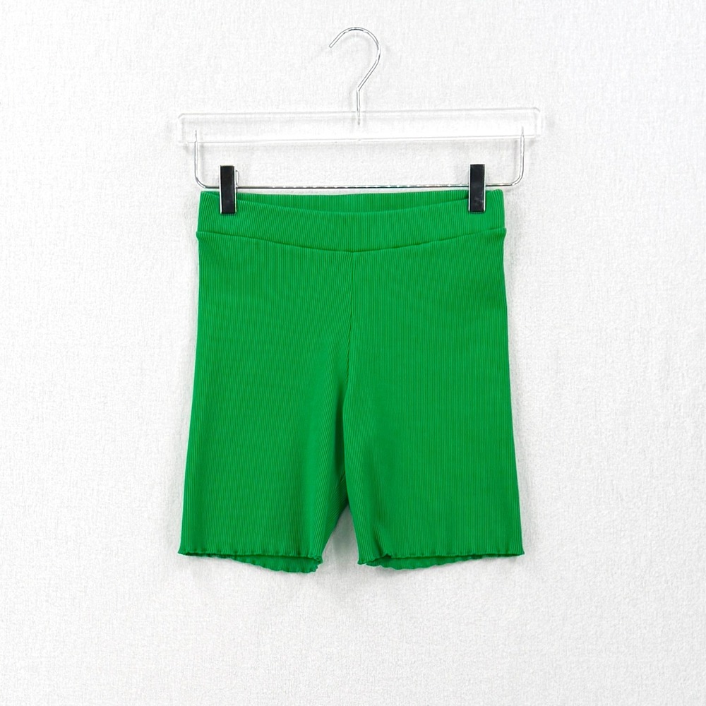 KKCO Ribbed Bike Shorts Womens Medium Green Ahtleisure Activewear Minimalist